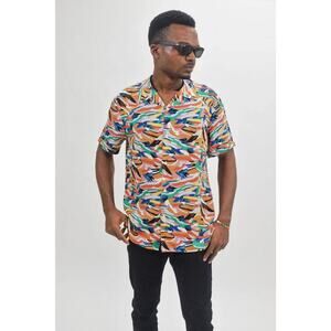 Eleven Paris Men's Camp Shirt Paint Splatter Short Sleeve Multicolor Large NWT